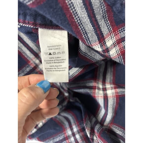 Jachs Men's Brawny 2XL Navy Red Plaid Button Up Flannel Shirt Outdoors Western - Picture 4 of 8